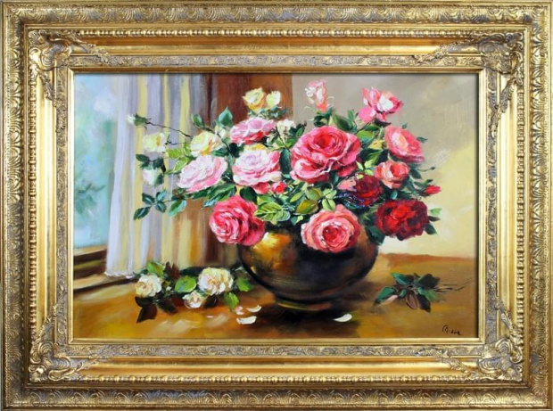 Blumen im Fenster- Ölgemälde handgemalt Rahmen Sygniert 120x90cm, G16572.
299 euro,wys - 0 euro. #kwiaty